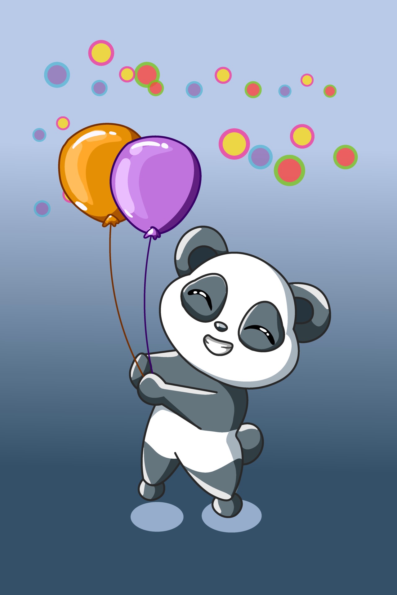 En liten panda delar ballonger