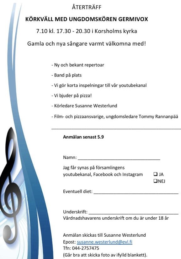 Återträff och körkväll med Ungdomskören Germivox (anmälan) Affisch för Germivox