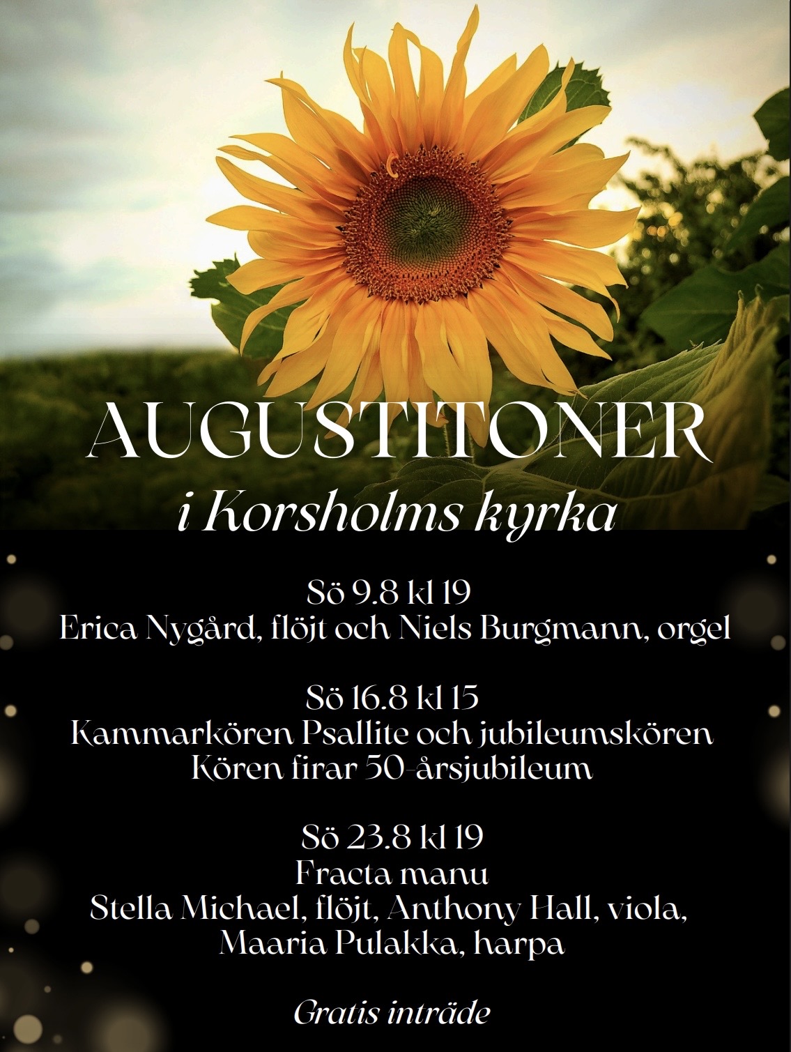 Affisch med info om Augustitoner-konserterna