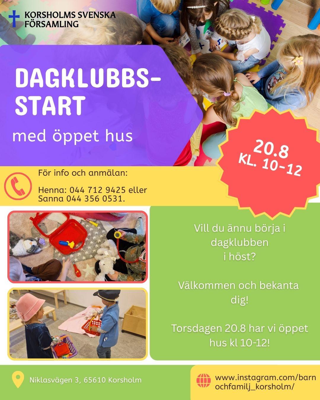 Öppet hus i dagklubben to 20.8 kl 10-12